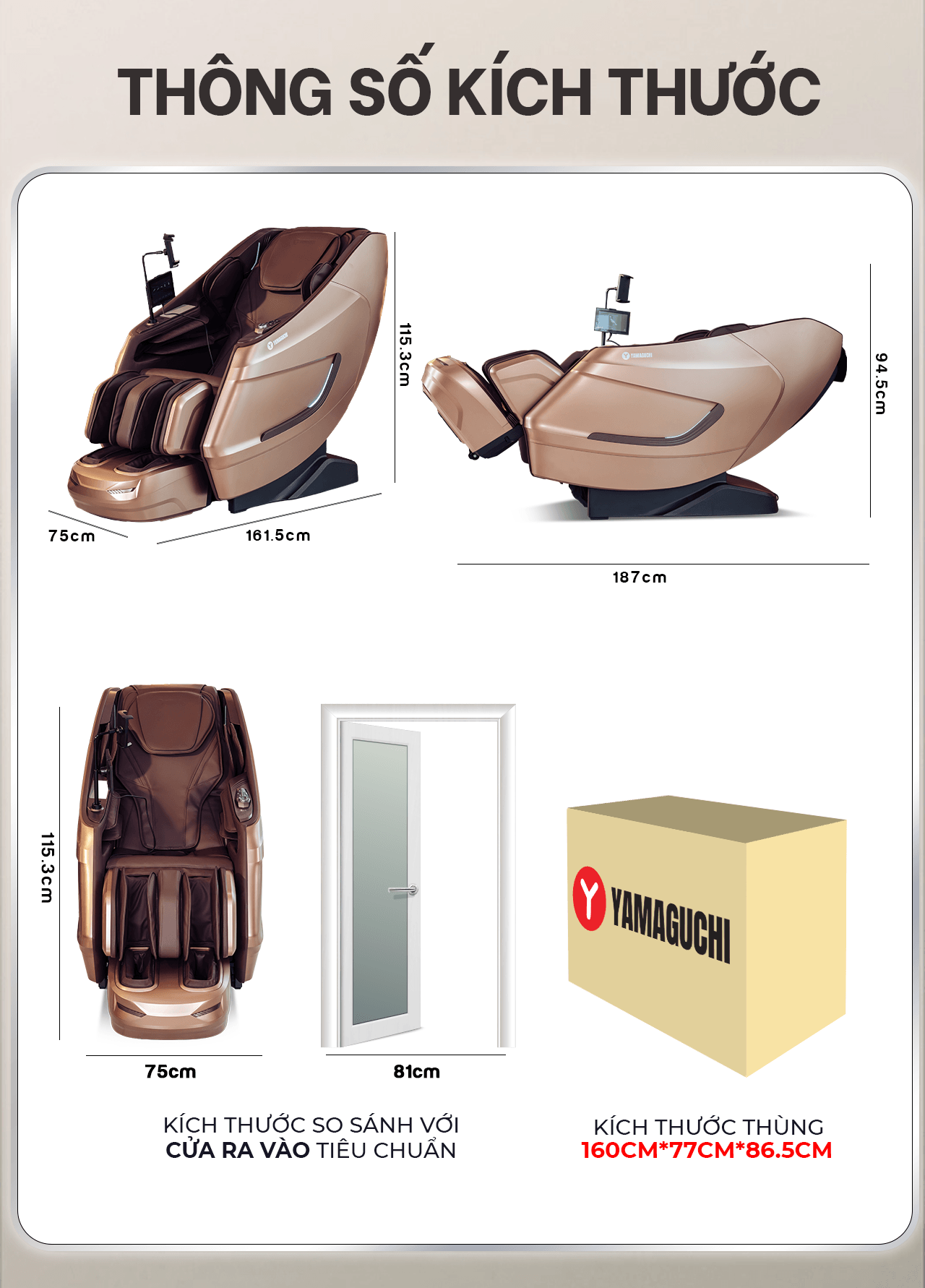 K&iacute;ch thước ghế massage Yamaguchi Nega Gold