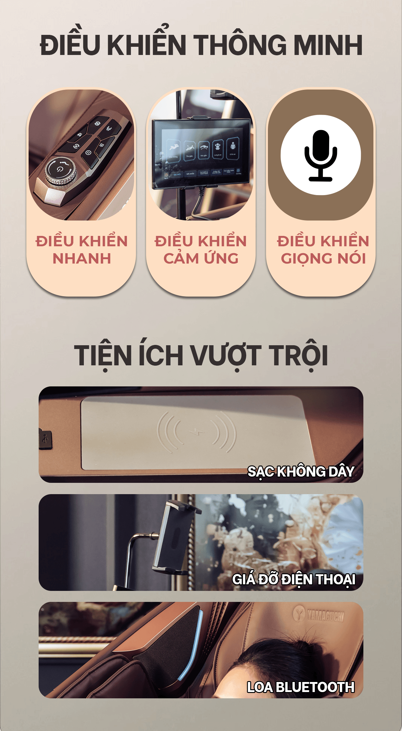Tiện &iacute;ch được t&iacute;ch hợp sẵn tr&ecirc;n ghế massage Yamaguchi Nega Gold