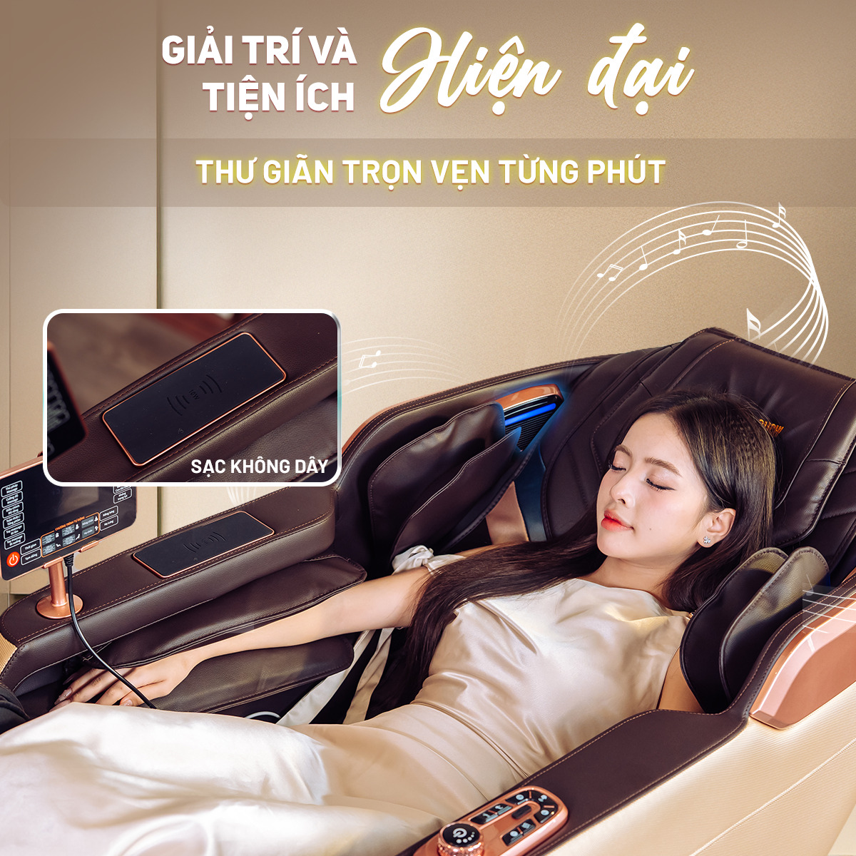 ghế massage yamaguchi teki c&oacute; Sạc điện thoại kh&ocirc;ng d&acirc;y v&agrave; Loa ph&aacute;t nhạc cực thư gi&atilde;n