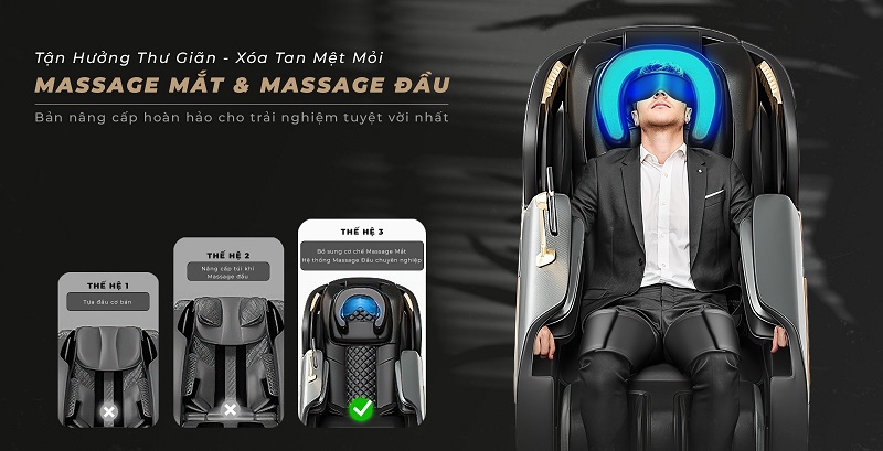 Đặc biệt YA-170 trang bị thêm massage mắt và massage đầu chăm sóc cơ thể toàn diện